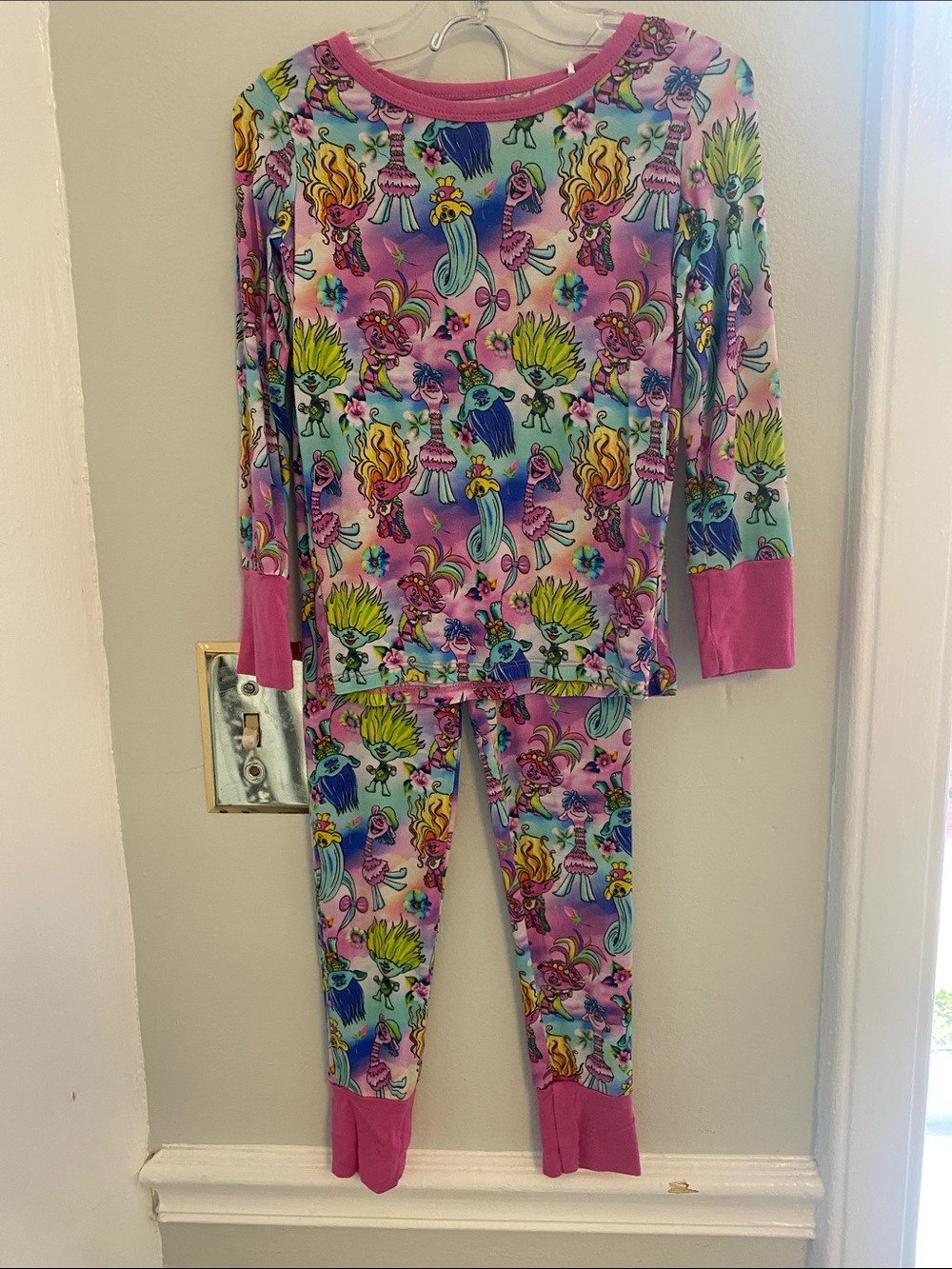 Girls' Long-Sleeve Pink Trolls Character Pajama Set